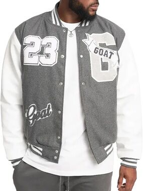 SneakGallery Unisex Varsity Bomber Jacket Gray Cream Size XL NWT